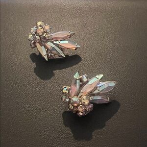 Sherman Aurora Borealis Leaf Clip On Earrings Vintage